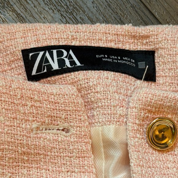 Zara Pink White Tweed Boucle Cropped Blazer - Small - Picture 5 of 12